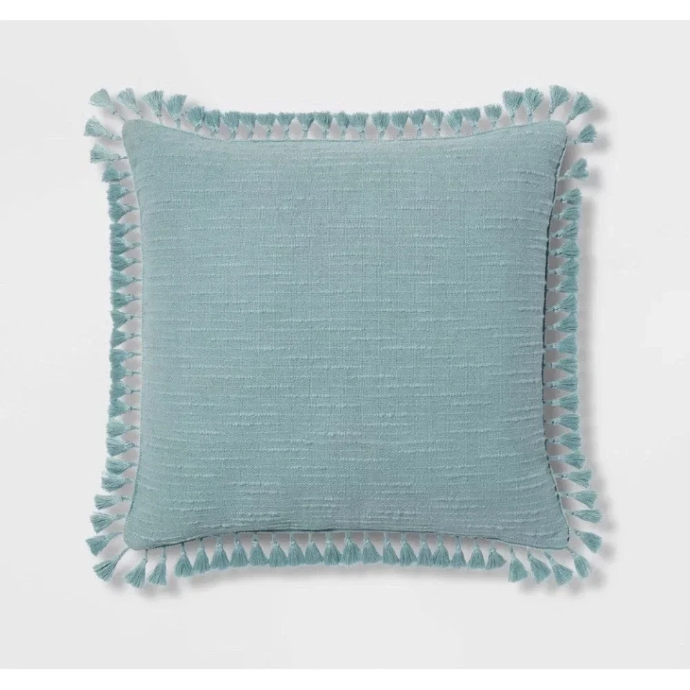 Textured Euro Slub Tassel Decorative Throw Pillow  - Threshold - Light Teal Blue